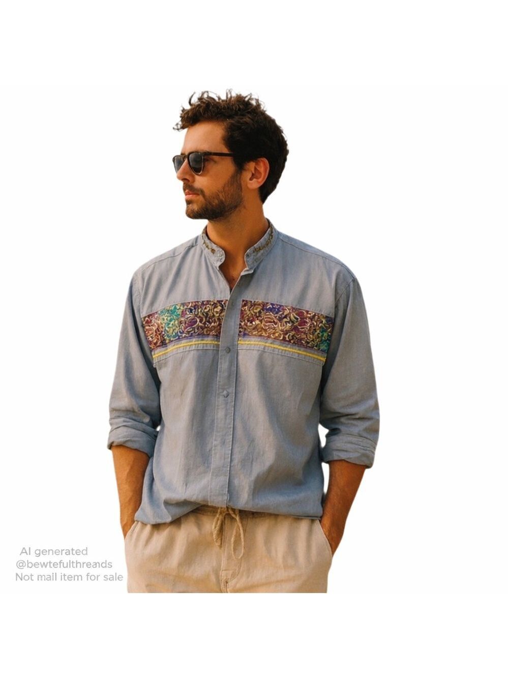 Vintage Guy Laroche Oversized Mandarin Collar Batik Shirt SZ 17 Unisex